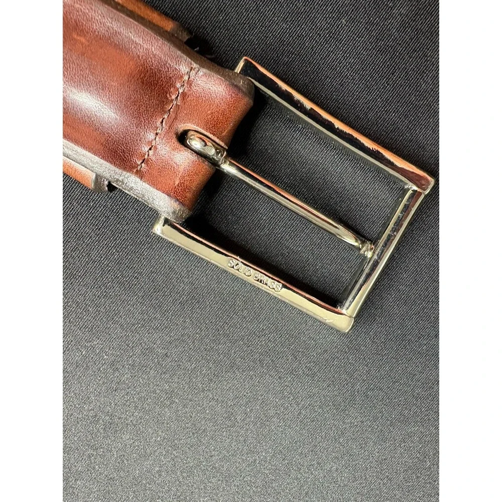 Allen Edmonds Mens Belt 107/42 Walnut Leather Solid Brass Buckle USA 67507